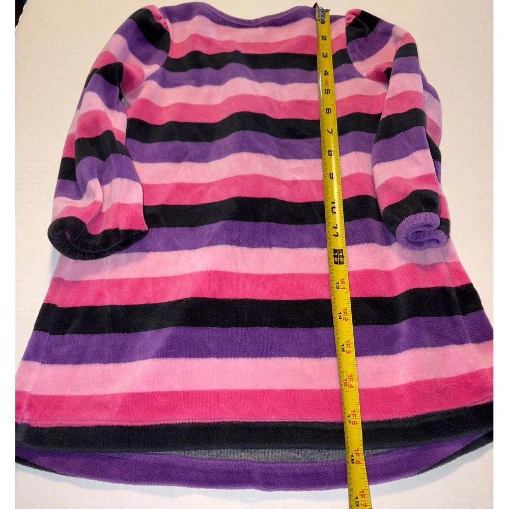 OshKosh Dress Striped Velour‎ Long Sleeve Casual Comfy Pink Purple  Size 3T VTG
